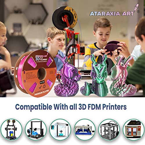 Image of Ataraxia Art PLA 3D Printer Filament, Triple Color Coextrusion PLA Filament 1.75mm, Silk Shiny Blue-Yellow-Purple Filament, 3D Printing Filament 1kg /2.2lb Spool, ±.03mm, with Filament Storage Bag