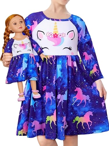 Bow Dream 2 Pack Girls Cute Cartoon Dresses for Girls Party Birthday Long Sleeve Kids Clothes Girl Blue Size 140