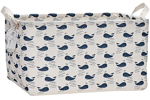 Image of Sea Team 16.5" x 11.8" x 9.8" Square Natural Linen & Cotton Fabric Storage Bins Shelves Storage Baskets Organizers for Nursery & Kid's Room (Whale)