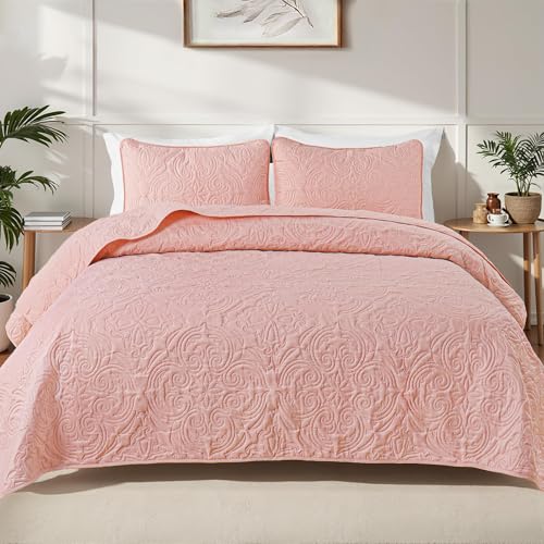 Exclusivo Mezcla 3 Piece Quilts Queen Size Bedding Set Blush Pink