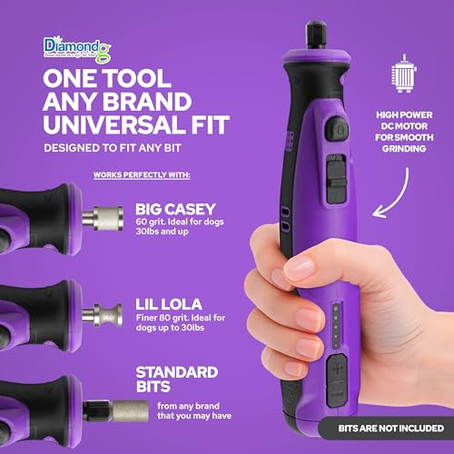 Diamondg Cordless Dog Nail Grinder with Quiet Sound & LED Tip for Large & Small Dogs, 4hrs. Runtime - Electric Dog Nail Trimmer, Heavy Duty Rotary Tool Alternative to Toenail Clippers & Filers