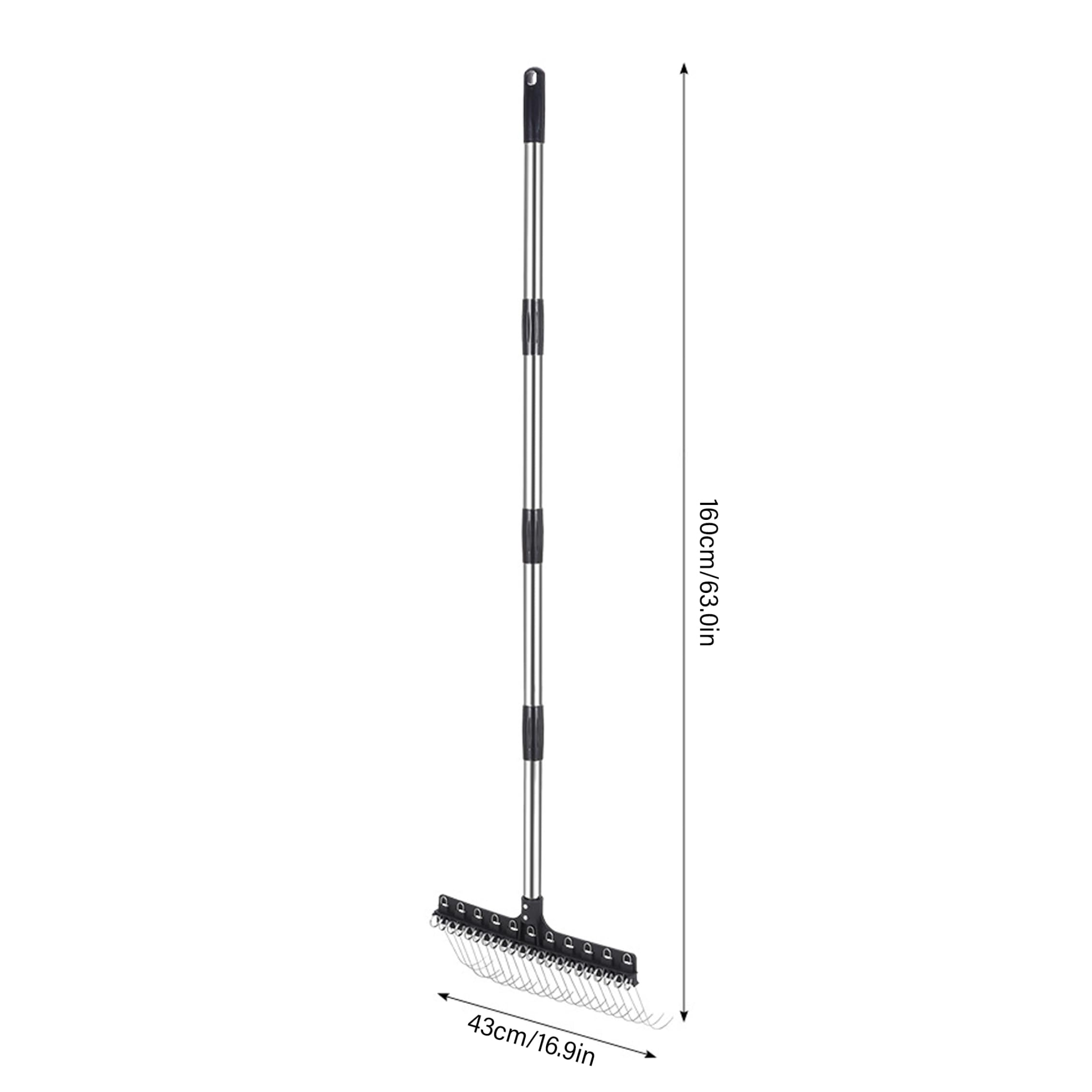 Rastrillo de Hojas de Metal, rastrillo de jardín Ajustable de 4 Secciones de 5, 25 pies, rastrillos de Hojas de Acero Inoxidable de 22 púas para césped de jardín