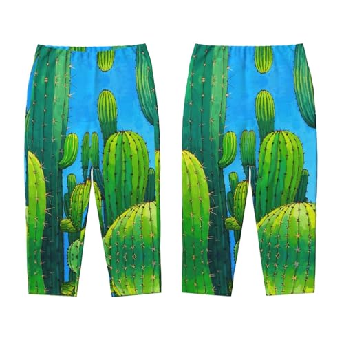 Pajama Pants Pajama Bottoms with Elastic Waistband Sleepwear Lounge Pants, Cactus3