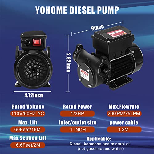 Yohome YH-21GAC Diesel Transfer Pump Oil Pump 20Gpm 80L/Min Ac 110V Fuel Pump Oil Transfer Pump Diesel Kerosene Biodiesel Oil Extractor Pump thumb #2