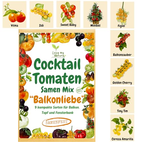Cocktail Tomaten Samen Mix „Balkonliebe“ – 9 kompakte, samenfeste Sorten für Balkon, Topf & Fensterbank – Premium Saatgut, Gemüseanbau für Zuhause
