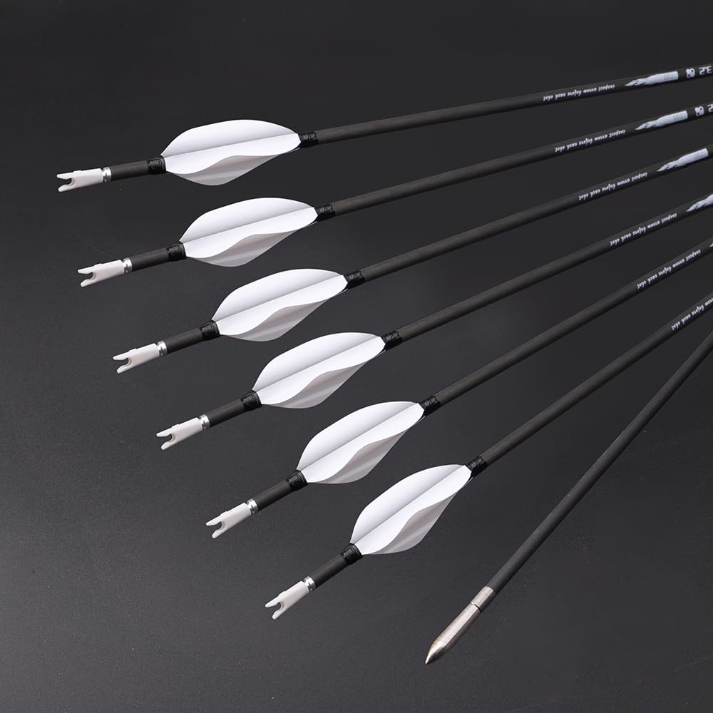 12 Pezzi Frecce con Piume a Spirale, Lunghezza Dell'asta 31 Pollici, ID 3,2 mm, Spine 600 (White)