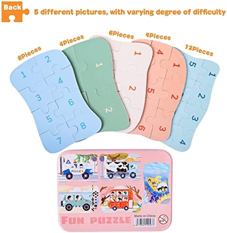 BBLIKE Bus Puzzles for 3 4 5 6 Year Olds, 5-in-1 Wooden Jigsaw Puzzles with Iron Box for Storage, Kids Puzzles Toddler Puzzle Toys Gifts for Boys, Girls, Kids and Children (Bus Puzzles) 5 51g52E85XVL. AC