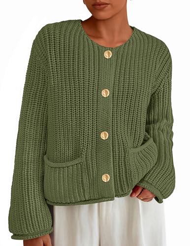 Image of PRETTYGARDEN Cardigan Sweaters for Women 2026 Trendy Oversized Knit Chunky Button Cardigans Fall Winter Outfits with Pockets
