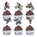 MEFENG 18Pcs Dirt Bike Cupcake Toppers - Extreme Motocross Cupcake Decorations - Happy Birthday Cake Picks for Motorcycle Lover - Dirt Bike Party Decorations