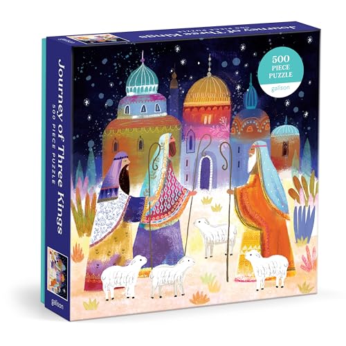 Galison Journey of Three Kings – Rompecabezas de 500 piezas con obra que captura el viaje de los Reyes Magos en una composición vibrante de tonos joya miniatura 1