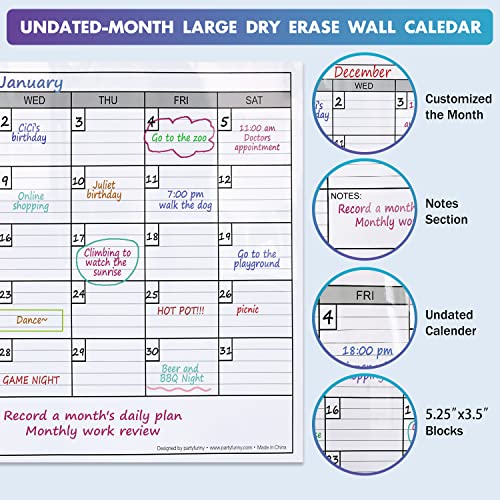Image of Dry Erase Monthly Extra Large White Board Calendar for Wall, 25 inch by 38 inch, Jumbo Laminated Erasable One Month Whiteboard Calendar, Huge Oversized Blank 30-Day Poster with Lines and Squares
