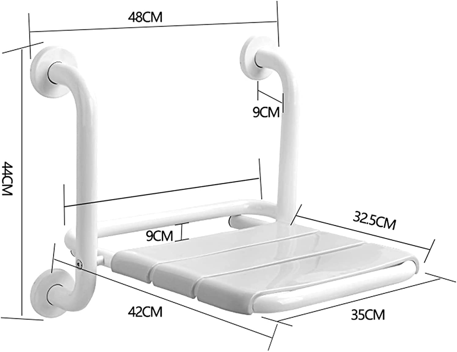 Maniglione di Sicurezza Pieghevole per Bagno, in Acciaio Inox, Antiscivolo E Anticaduta, Ausilio per La Vita Quotidiana, Ausilio per La Mobilità per Disabili, Bianco, 42,Yellow-42X35X44Cm