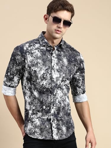 Image of SHOWOFFFF Men Printed Casual Shirt | Spread Collar Full Sleeves Cotton Shirt for Mens | Slim Fit Regular Length Shirt for Men's