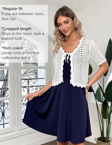 Kate Kasin Women Crochet Shrug Sweater Tie Front Knit Bolero Shrug for Dress Short Sleeve Cropped Cardigan3