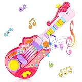 Kids Guitar Toy for 3 Year Old Girl Gift 2-in-1 Electric Guitars with Piano Mode for Toddlers 2-4 Light Up Music Toys for 2 3 4 5 Year Old Girls Boys Gifts