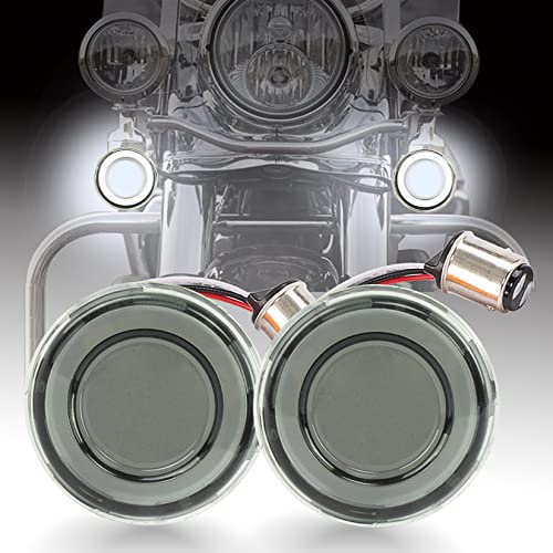 PSLER Tracer Led Turn Signal Light, Bullet Style Kit Dual-Circuit White Amber with Smoke Lens Motorcycle Lighting Accessory for Touring Dyna Softail Sportster CVO