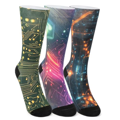 Image of Novelty Crew Socks for Unisex Wild Side with These Eye-Popping Prints 3 Pairs One Size