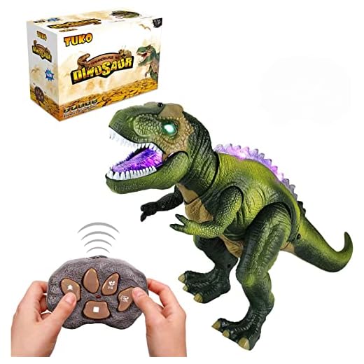 Tuko Remote Conctrol Jurassic World Dinosaur Toys LED Light Up Walking and Roaring Realistic t rex Dinosaur Toys for 3-12 Years Old Boys and Girls (RC Dino)