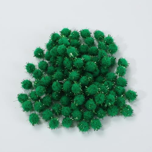 200pcs Glitter Tinsel Pom Poms Sparkle Balls Christmas Decoration (Green)