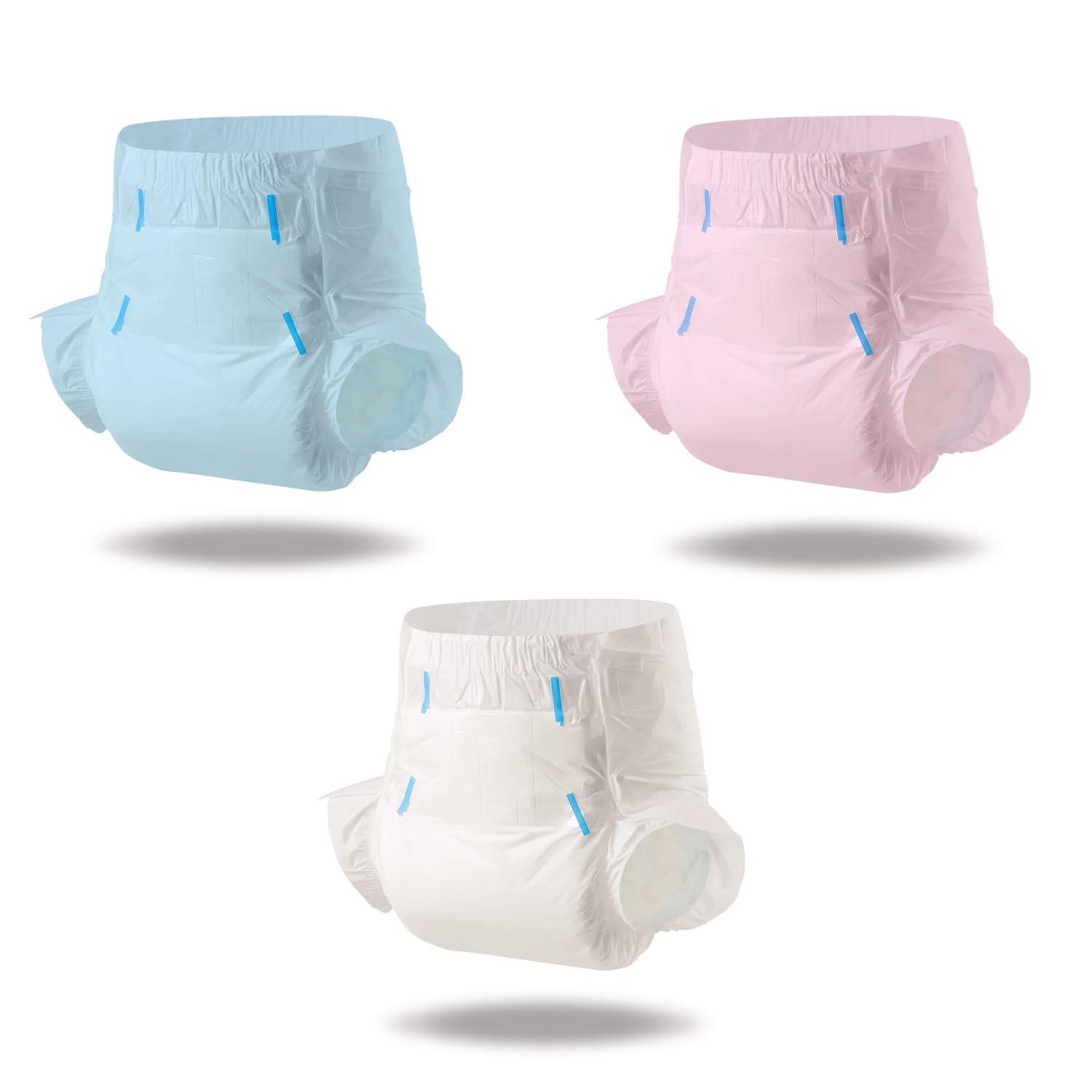 CutiePlusU Adult Diapers Heavy Absorption Dry Surface Disposable Adult Diaper All Night-Blue,Pink,White 3 Pieces (Large 37"-47") - Large - Blue,pink,white