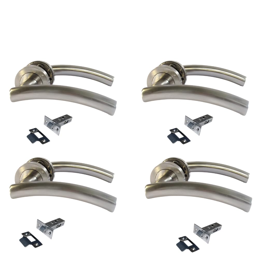 Epsom Door Handle Satin Nickel Lever on Rose Door Handle with Tubular Latch – 134mm Lever, 54mm Rose | Interior Passage Handle | Pack of 4