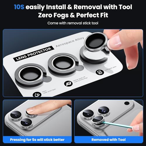 Image of WSKEN Camera Lens Protector Ring Compatible For iPhone Camera Protection - 9H Hardness Scratch-Resistant Bubble-Free HD Tempered Camera Metal Glass Tempered Glass Screen Protector Film Mobile Phone Case Friendly (Titanium Grey, iPhone 17 Pro /Pro Max)