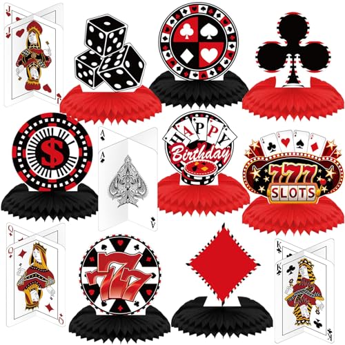 12 Pieces Casino Theme Party Decorations Casino Poker Dice Honeycomb Centerpieces for Tables Casino Cards for Photo Booth Casino Table Toppers for Casino Game Night Las Vegas Party Favors