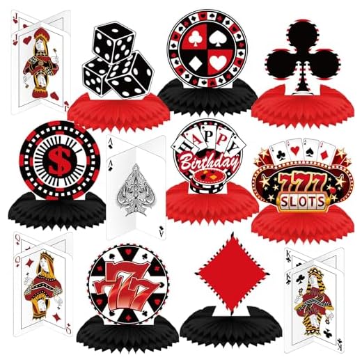 12 Pieces Casino Party Decorations Casino Table Centerpieces Casino Honeycomb Centerpieces Poker Party Decorations Casino Table Toppers Poker Table Centerpieces for Casino Poker Party Supplies