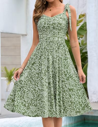 Kranda Women 2025 Summer Fall Ruched Midi Dress Casual Spaghetti Strap V Neck Flowy Boho Floral Sundress with Pockets2