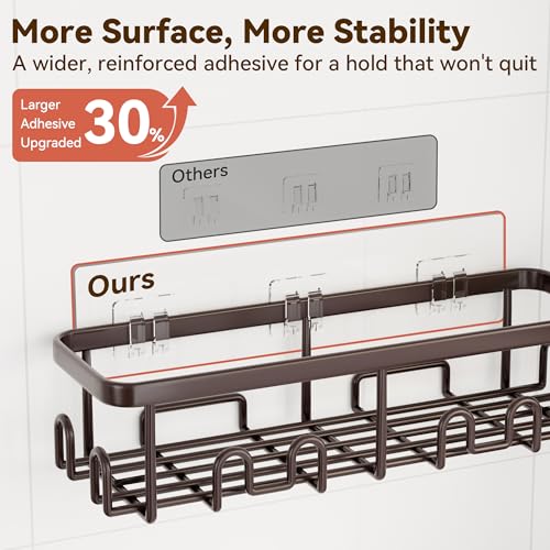 Image of YASONIC Shower Caddy Adhesive, 100% Rustproof Shower Organizer with Soap and Toothbrush Holder, Large Capacity Shower Shelves for Inside Shower, No Drill Shower Storage for Home (5 Pack Bronze)