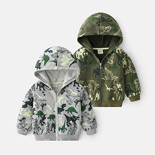 Meufam Toddler Baby Boy Girl Zip-up Dinosaur Hooded Jacket Color Block Casual Long Sleeve Sweatshirts Jacket with Pocket3