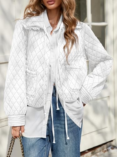 Image of Tankaneo Womens Quilted Denim Puffer Jackets Tie Front Bow Cropped Puffy Jackets Fall Cute Short Jeans Coat