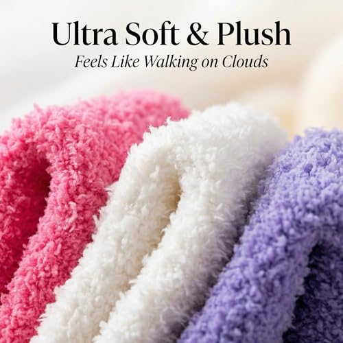 Image of Tipi Toe Womens Fuzzy Crew Socks with Anti Slip Grips Warm Cozy Fluffy Winter Slipper Socks Non Skid Home Socks for Women