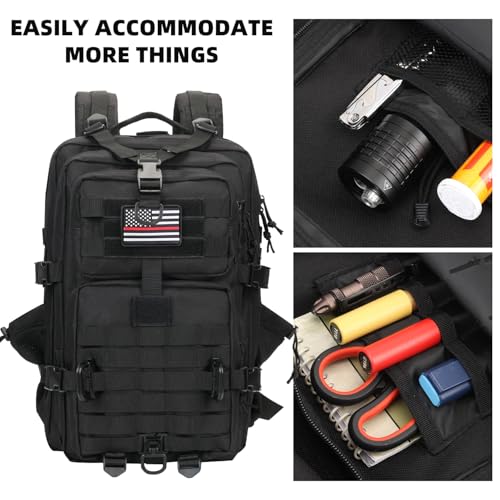 Image of Hannibal Tactical MOLLE Assault Backpack, Tactical Backpack Military Army Camping Rucksack, 3-Day Pack Trip w /USA Flag Patch, D-Rings, Flag patch with water bottle