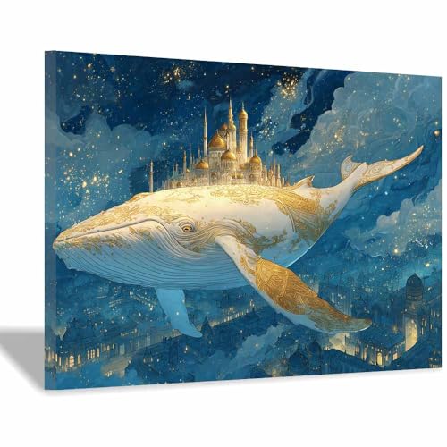 Poster océan féerique pour chambre d'enfant : tableau baleine multicolore mural encadré