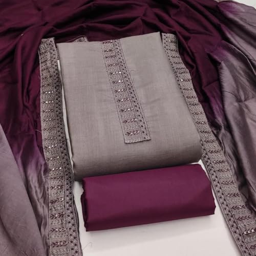 Image of HMP Fashion Womens Bombay Cotton Embroidery Tie Cotton Unstitch dress Material With Chanderi lace bordered Dupatta
