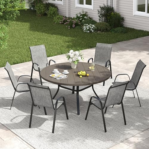 Image of VICLLAX Patio Dining Set for 6, Round Table & Stackable Chairs