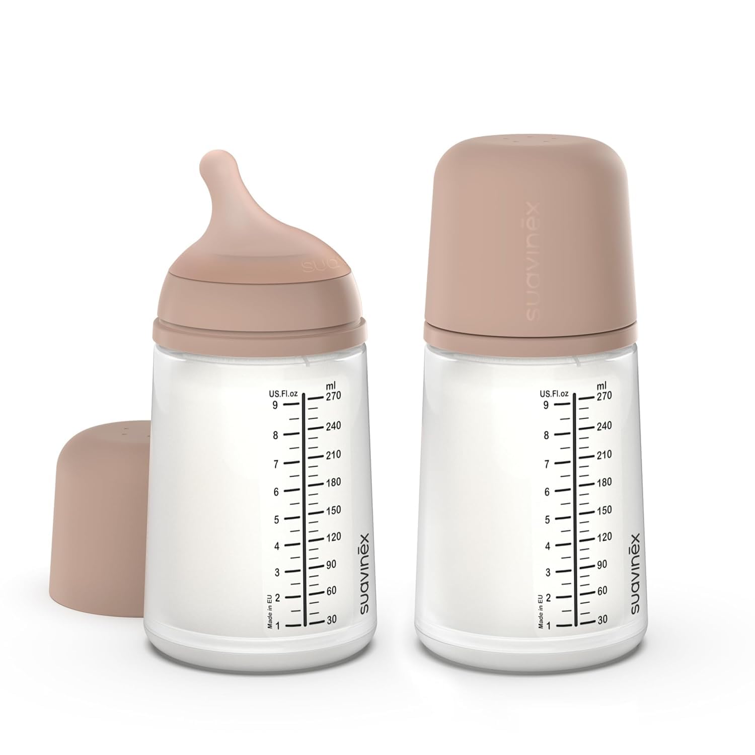 Suavinex, Confezione 2 Biberon Anticolica Zero Zero 270 ml e Tettarella Flusso Medio (M) in Silicone, +3 Mesi, Latte Materno, in Formula e Liquidi a Media Densità, Compatibile con Allattamento, Medium