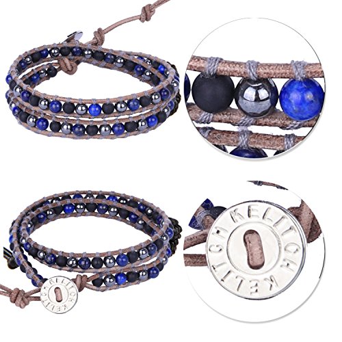 Image of KELITCH Double Wrap Bracelet Women Hand-Braided Turquoise Beads Bracelets Boho Leather Bracelets Bangle