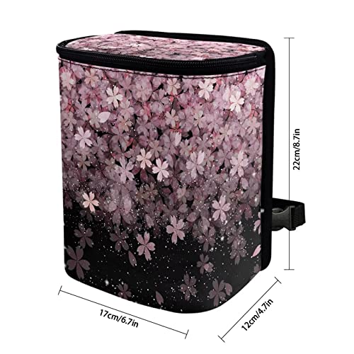 Image of Talayituse Cherry Blossom Print Car Trash Can with Lid, Leak Proof Auto Trash Bag Hanging Vehicle Garbage Can Multipurpose Storage Container for Back Seat Road Trip