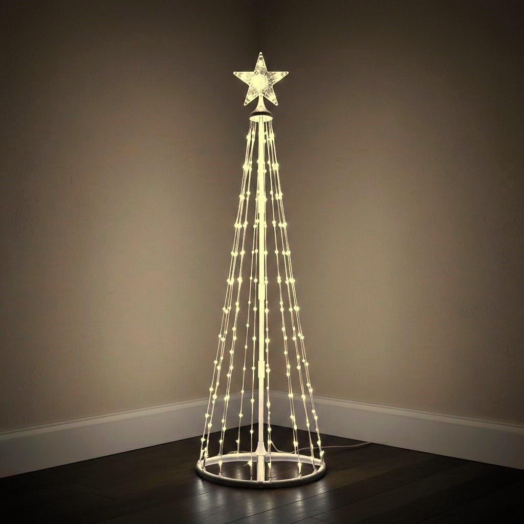 Árbol Navidad de Luces Led con Estrella, 1.5m Metros 218 led Impermeables luz 8 Modos y Temporizador Fiestas de Bodas Navideñas Interior o Exterior 220-240v (Luz Calida 1.5 Metros)