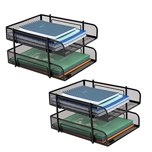 Mind Reader Network Collection, 2-Tier Paper Tray, Letter Size, Stackable, File and Document Holder, Desktop Organizer, Metal Mesh, Black