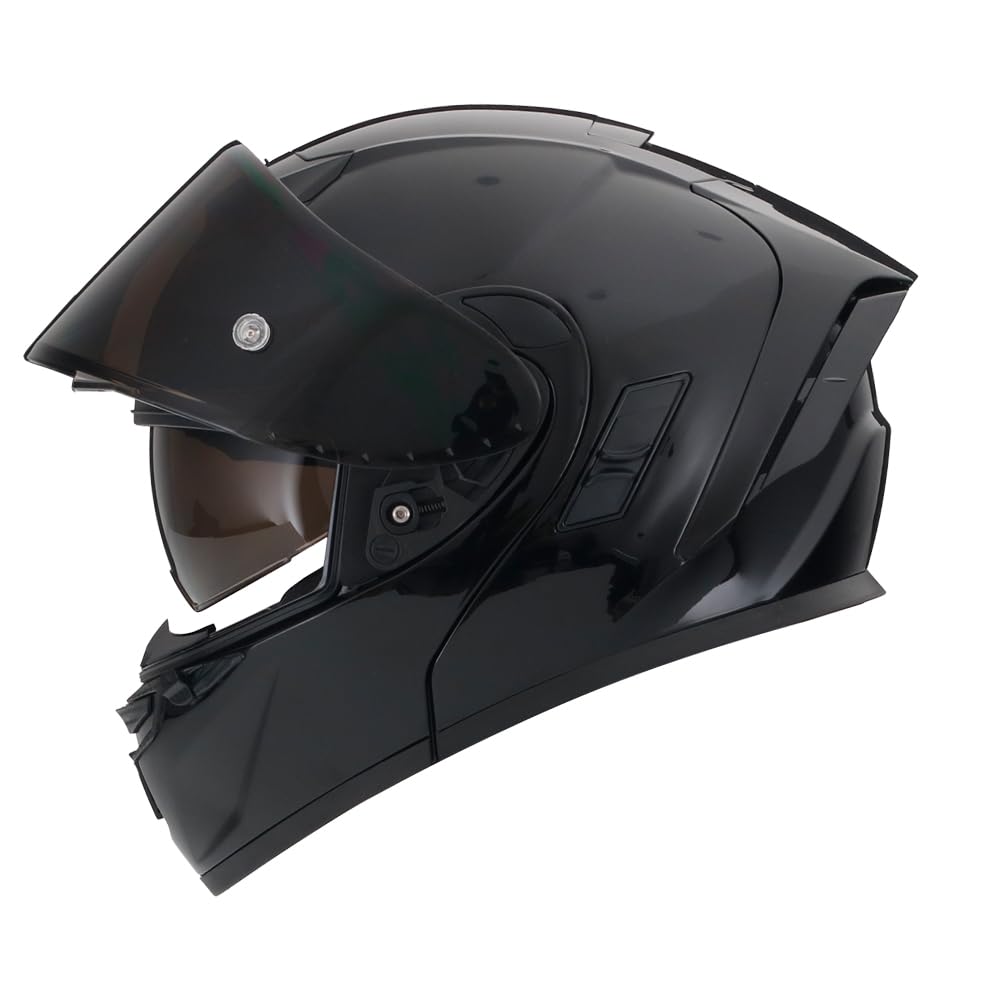 Woljay Flip-up Helm Motorfiets Integraalhelm Racen Off Road Straat Fietshelm (M, Glas Zwart