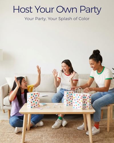 Image of SUNCOLOR 24 Pack Small Paper Gift Bags, Colorful Polka Dot Design, 8.7 x 6.3 x 3.15 Inch, with Handles for Birthday Party Favors