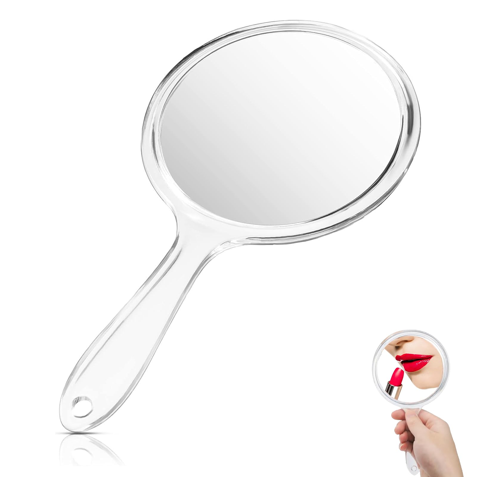 Espejo de Mano de Doble Cara, Espejo de Mano de 27 cm, Espejo de Doble Cara con Mango, Espejo de Mano con 1X/3X Aumento, Espejo de Maquillaje de Viaje, para Maquilladoras de Diario (Transparente)