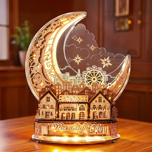 FUNPOLA 3D Puzzle Moon City Model - LED 3D Wood Puzzle - 3D Woode...