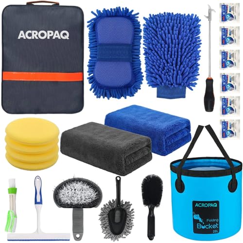ACROPAQ Auto Waschen Set - Autowaschmittel, 22 Wichtige Teile, Vielseitiges Autowaschset für die Tiefenreinigung - Autowäsche, Autowerkzeuge, Auto Shampoo, Autositz Reiniger und Zubehör