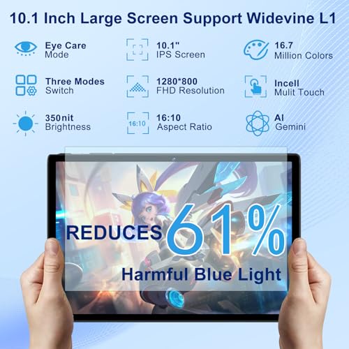 Image of Android 15 Tablet 30GB RAM 128GB ROM 2TB Expand, 10.1 Inch Tablets with Keyboard Mouse, Octa-Core, 8000mAh, HD IPS Display, 5G WiFi BT 5.0 GPS, Widevine L1, Gemini AI, Dual Camera - Black