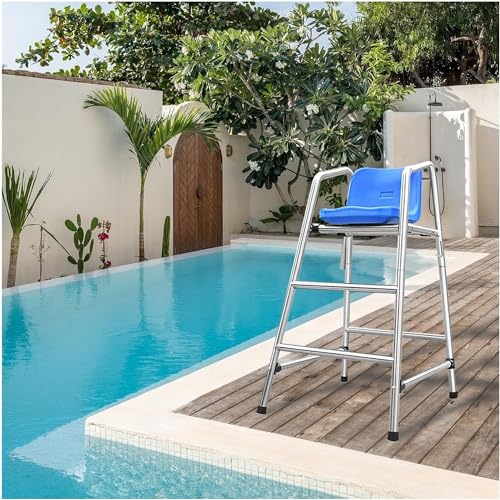 SAFWELAU Taburete alto Escalera para Piscina Elevad Salvavidas altos/tumbonas, 1,2 m 1,5 m 1,8 m de altura Silla de salvavidas para piscinas patio lago playa, Asiento cómodo ABS, Carga 300kg(120cm/47.