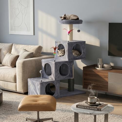 Torre para gatos interior con 3 casas y rascadores miniatura 4